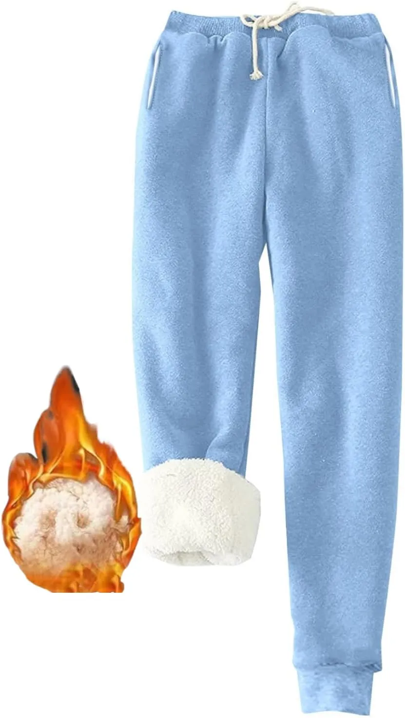 Ogiraw Sweatpants Women Fleece Lined Winter Warm Joggers High Waist Athletic Jogger Pants Thicken Outdoor Pants with Pocket