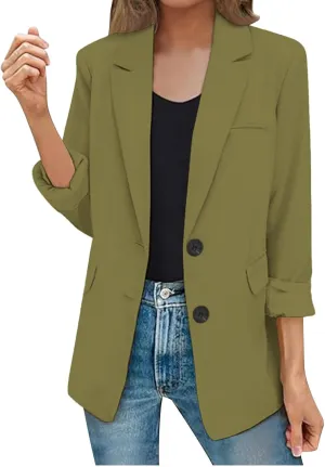 Oversized Business Blazer for Women Casual Long Sleeve Open Front Jackets Work Office Solid Color Coats with Pockets