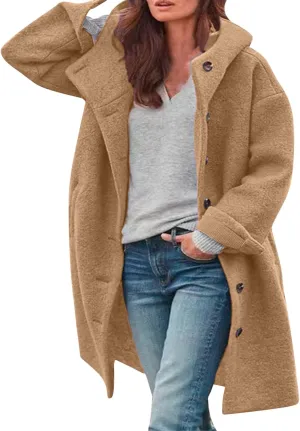 Oversized Long Sleeve Overcoat for Women Thermal Sherpa Fleece Lined Casual Outwears Trendy Solid Color Button Jacket