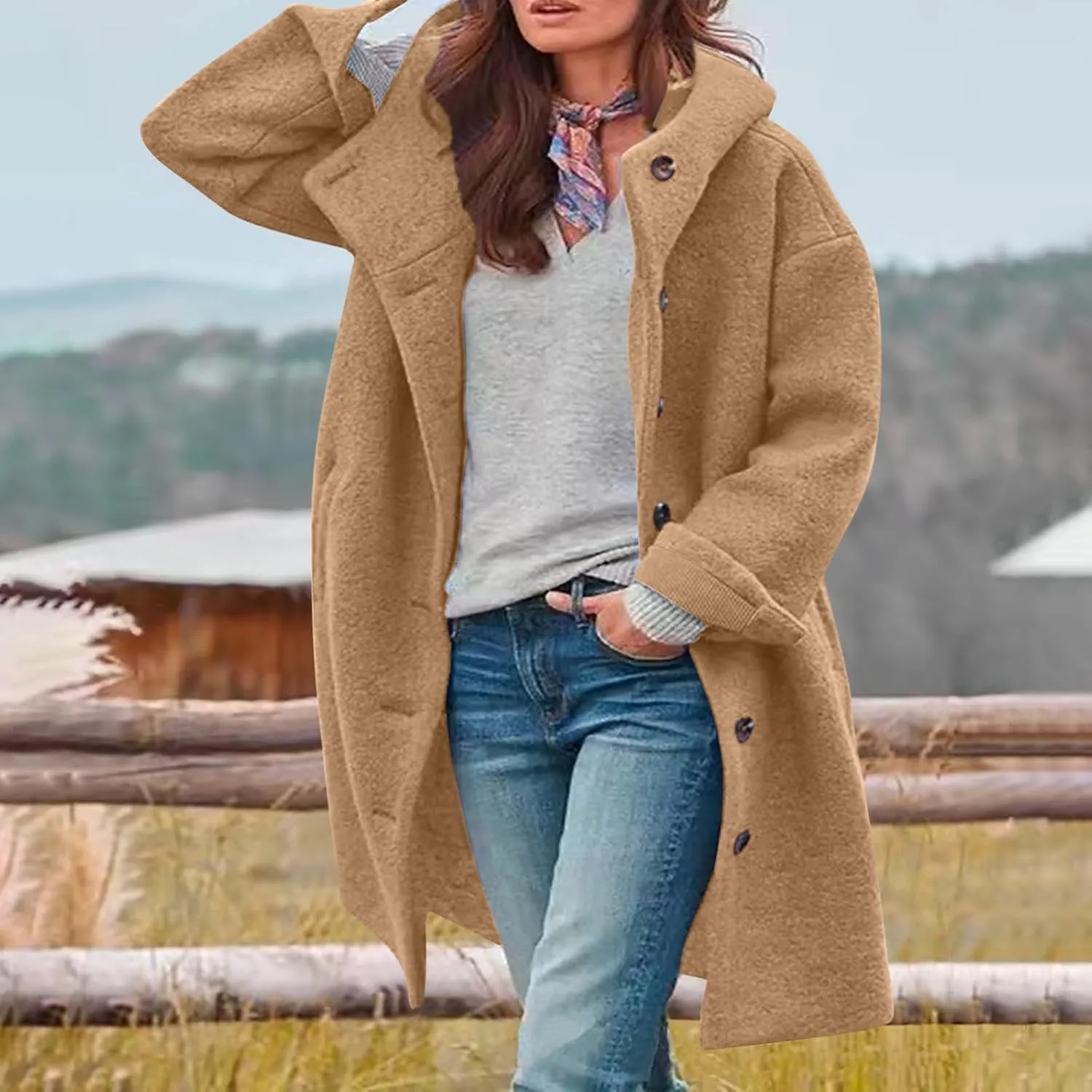 Oversized Long Sleeve Overcoat for Women Thermal Sherpa Fleece Lined Casual Outwears Trendy Solid Color Button Jacket