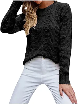 Oversized Sweater 90s Vintage Knitted Sweater for Women Long Sleeve Cable Knit Crewneck Pullover Tops Plus Size