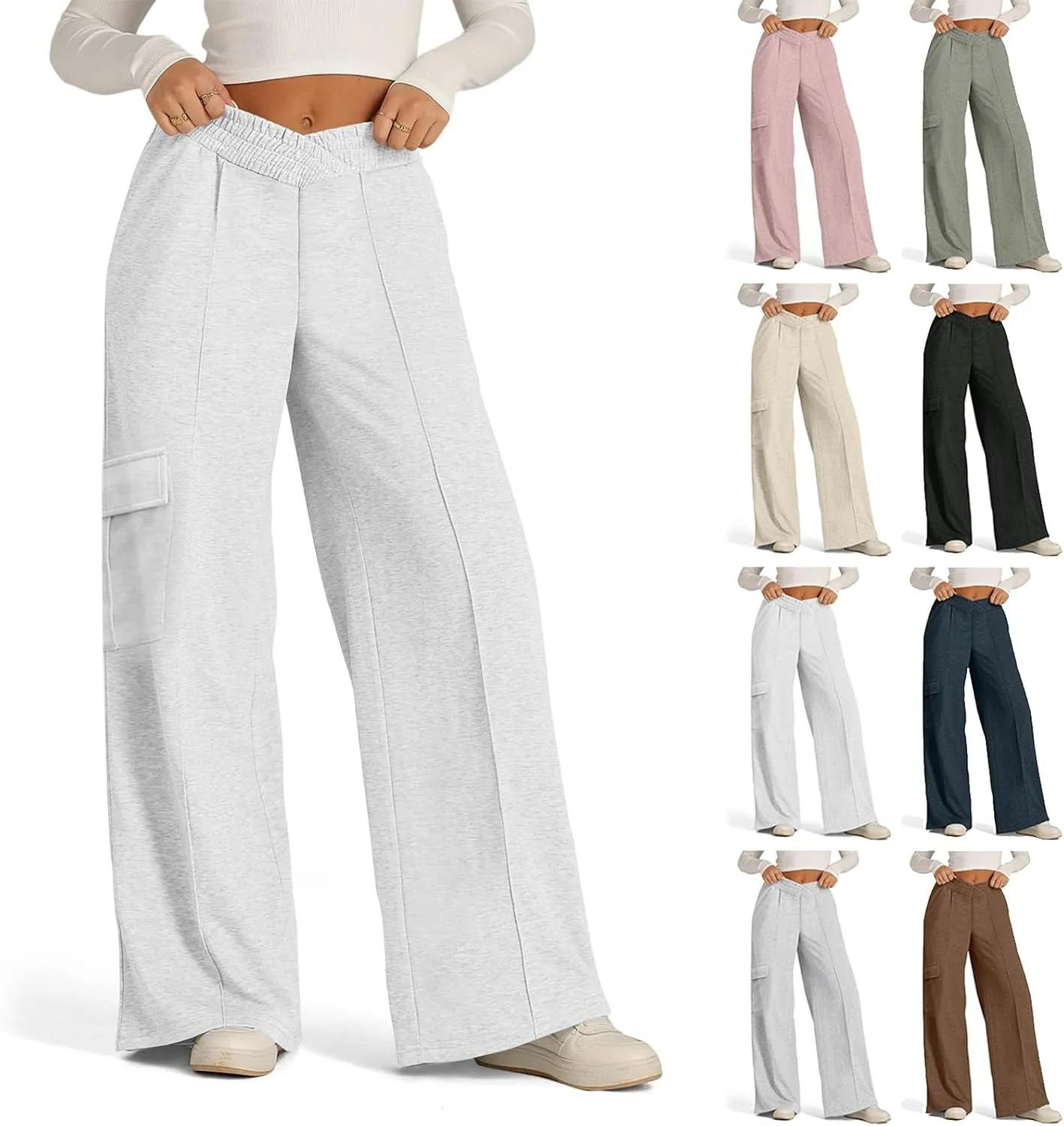 Oversized Wide Leg Sweatpants Women Crossover Low Rise Cargo Sweatpants Straight Leg Baggy Sweatpants Lounge Pants