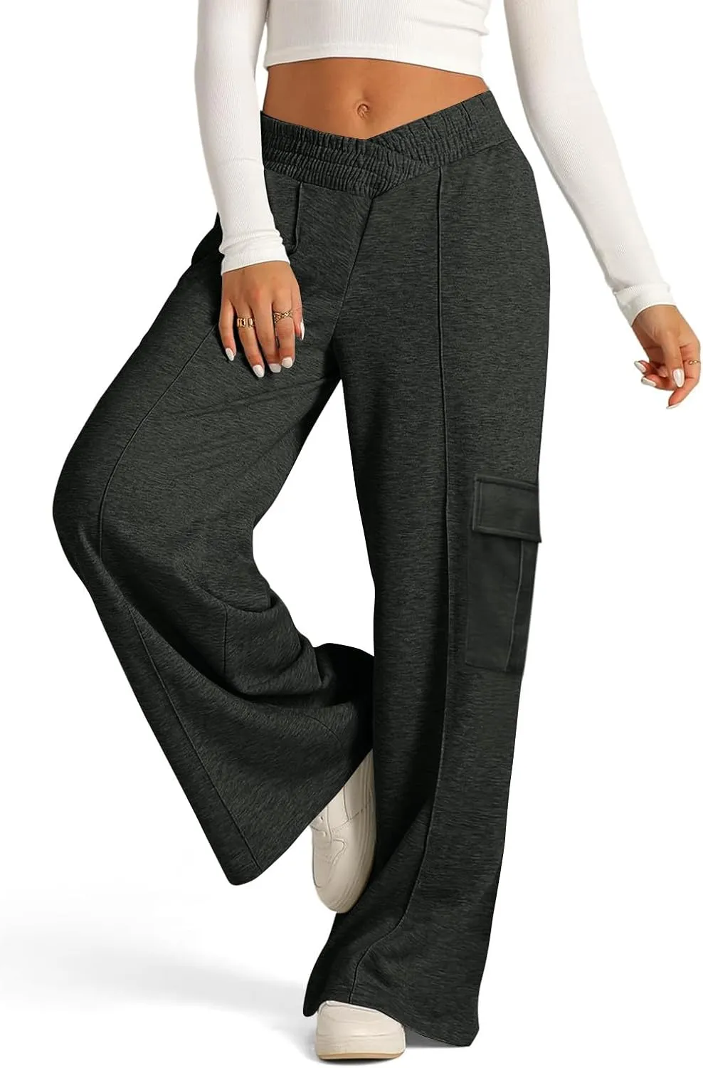 Oversized Wide Leg Sweatpants Women Crossover Low Rise Cargo Sweatpants Straight Leg Baggy Sweatpants Lounge Pants