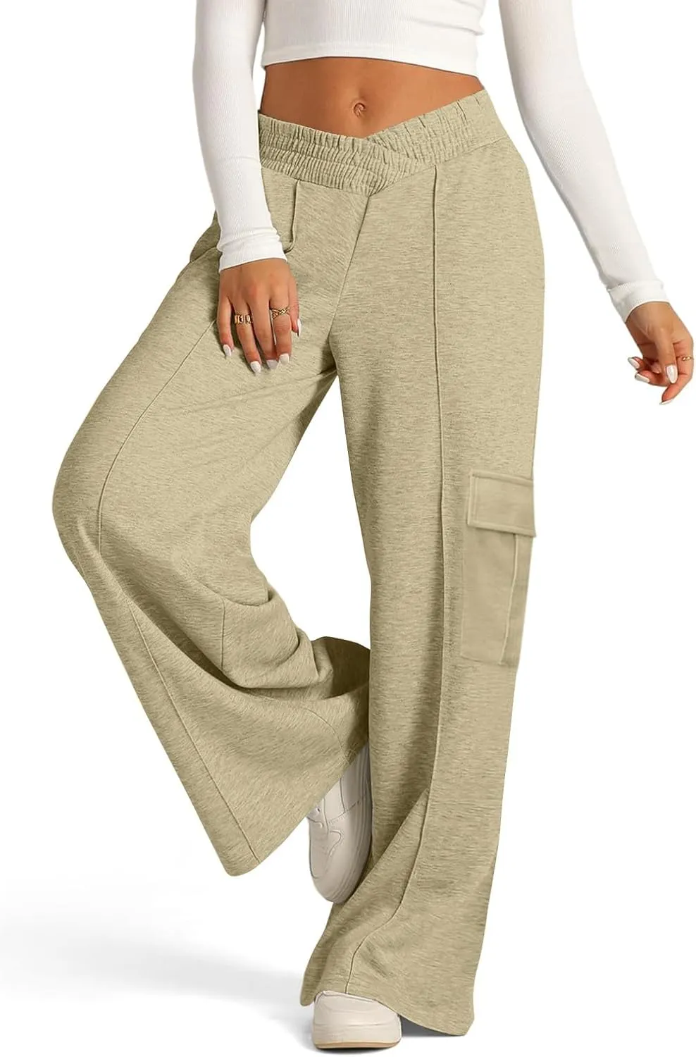 Oversized Wide Leg Sweatpants Women Crossover Low Rise Cargo Sweatpants Straight Leg Baggy Sweatpants Lounge Pants