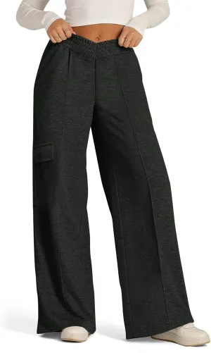 Oversized Wide Leg Sweatpants Women Crossover Low Rise Cargo Sweatpants Straight Leg Baggy Sweatpants Lounge Pants