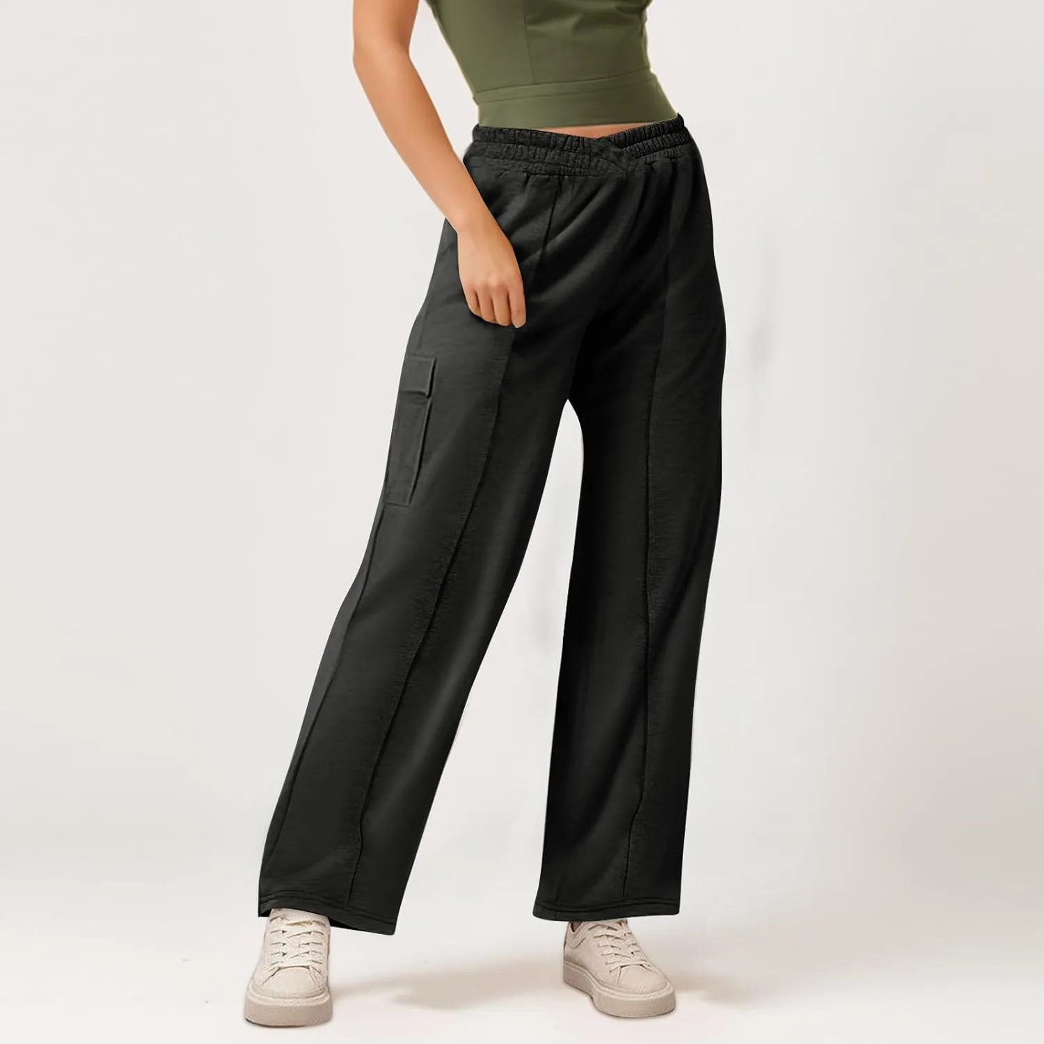 Oversized Wide Leg Sweatpants Women Crossover Low Rise Cargo Sweatpants Straight Leg Baggy Sweatpants Lounge Pants
