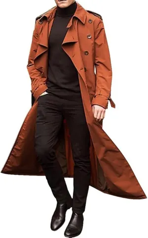 Peacoat For Men Lapel Long Trench Coat Casual Stylish Lightweight Windbreaker Overcoat Spring Fall Jackets,S-2XL