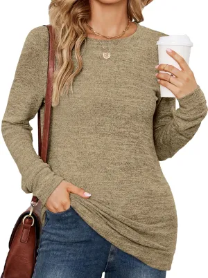 POGTMM Women Long Sleeve Tunic Tops to Wear with Leggings Casual Loose Fit Crew Neck T-Shirts Tops Blouse