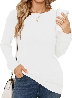 POGTMM Women Long Sleeve Tunic Tops to Wear with Leggings Casual Loose Fit Crew Neck T-Shirts Tops Blouse