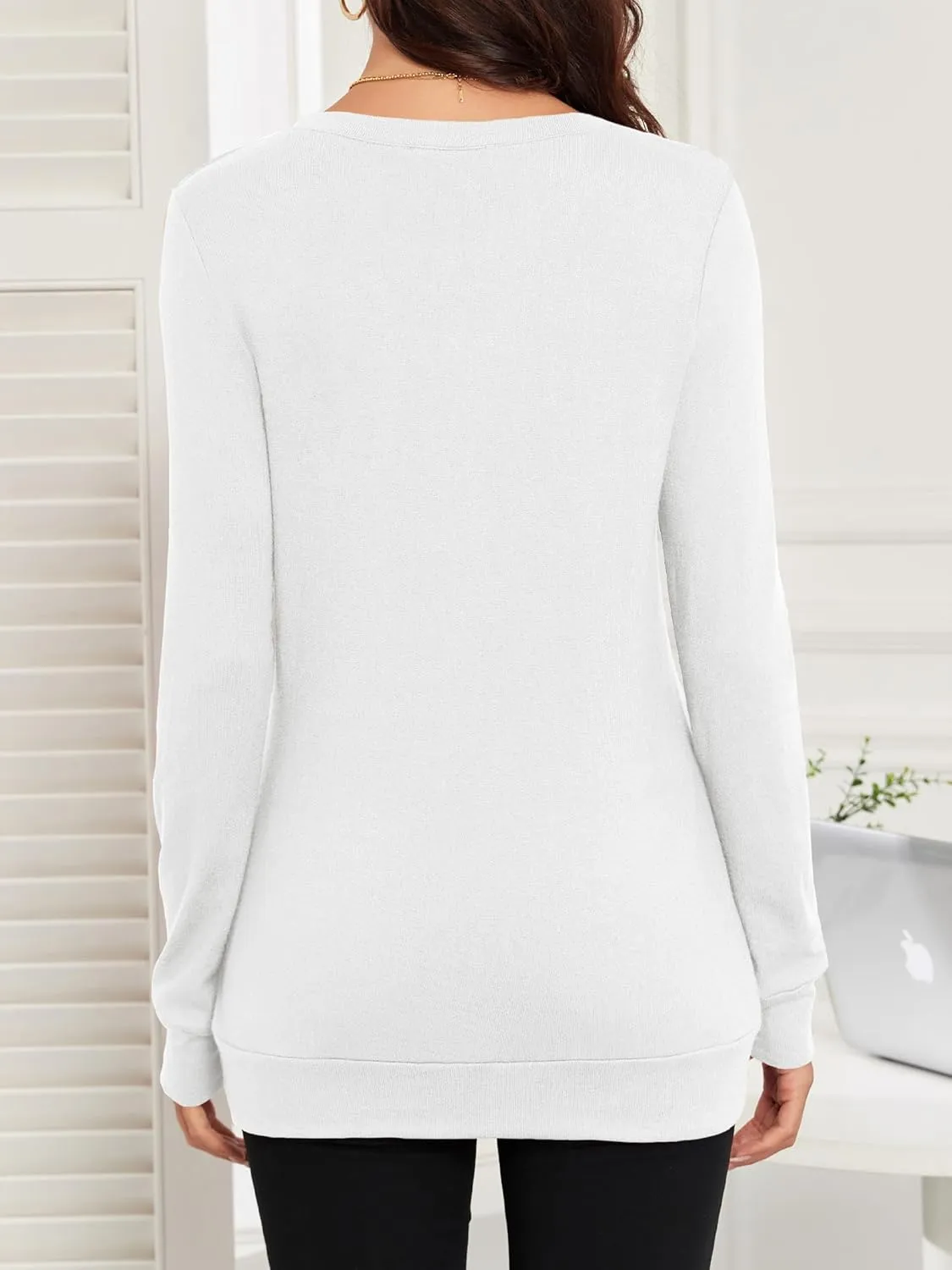 POGTMM Women Long Sleeve Tunic Tops to Wear with Leggings Casual Loose Fit Crew Neck T-Shirts Tops Blouse