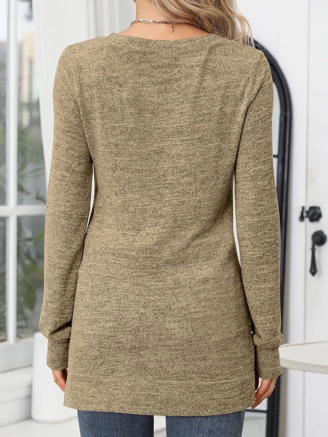POGTMM Women Long Sleeve Tunic Tops to Wear with Leggings Casual Loose Fit Crew Neck T-Shirts Tops Blouse