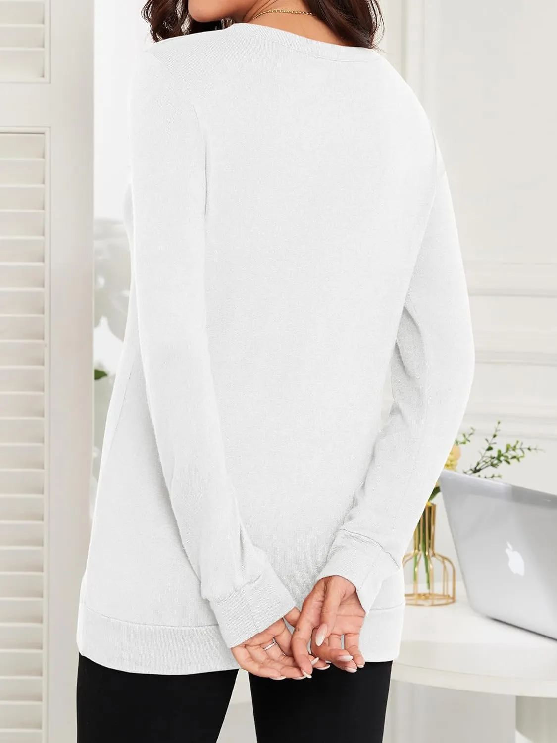 POGTMM Women Long Sleeve Tunic Tops to Wear with Leggings Casual Loose Fit Crew Neck T-Shirts Tops Blouse