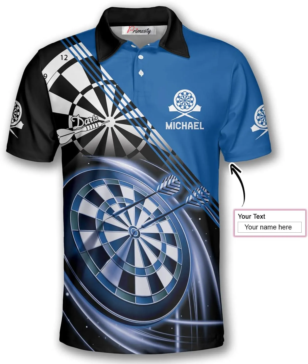 PRIMESTY Personalized Darts Shirts for Men, Custom Dart Jerseys for Teams, Darts Polo Shirts, Size S-5XL
