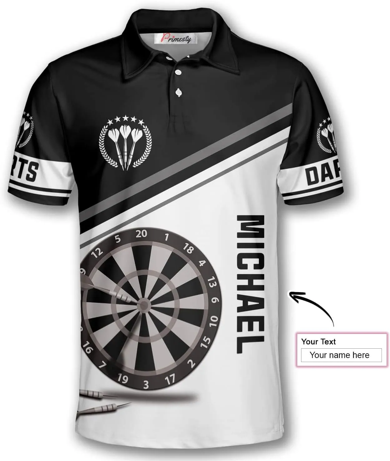 PRIMESTY Personalized Darts Shirts for Men, Custom Dart Jerseys for Teams, Darts Polo Shirts, Size S-5XL