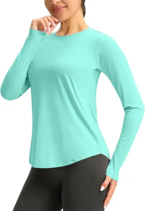 Rash Guard for Women UPF 50  SPF UV Protection Workout Tops with Thumb Hole Long Sleeve Lightweight Hiking Swim Shirts