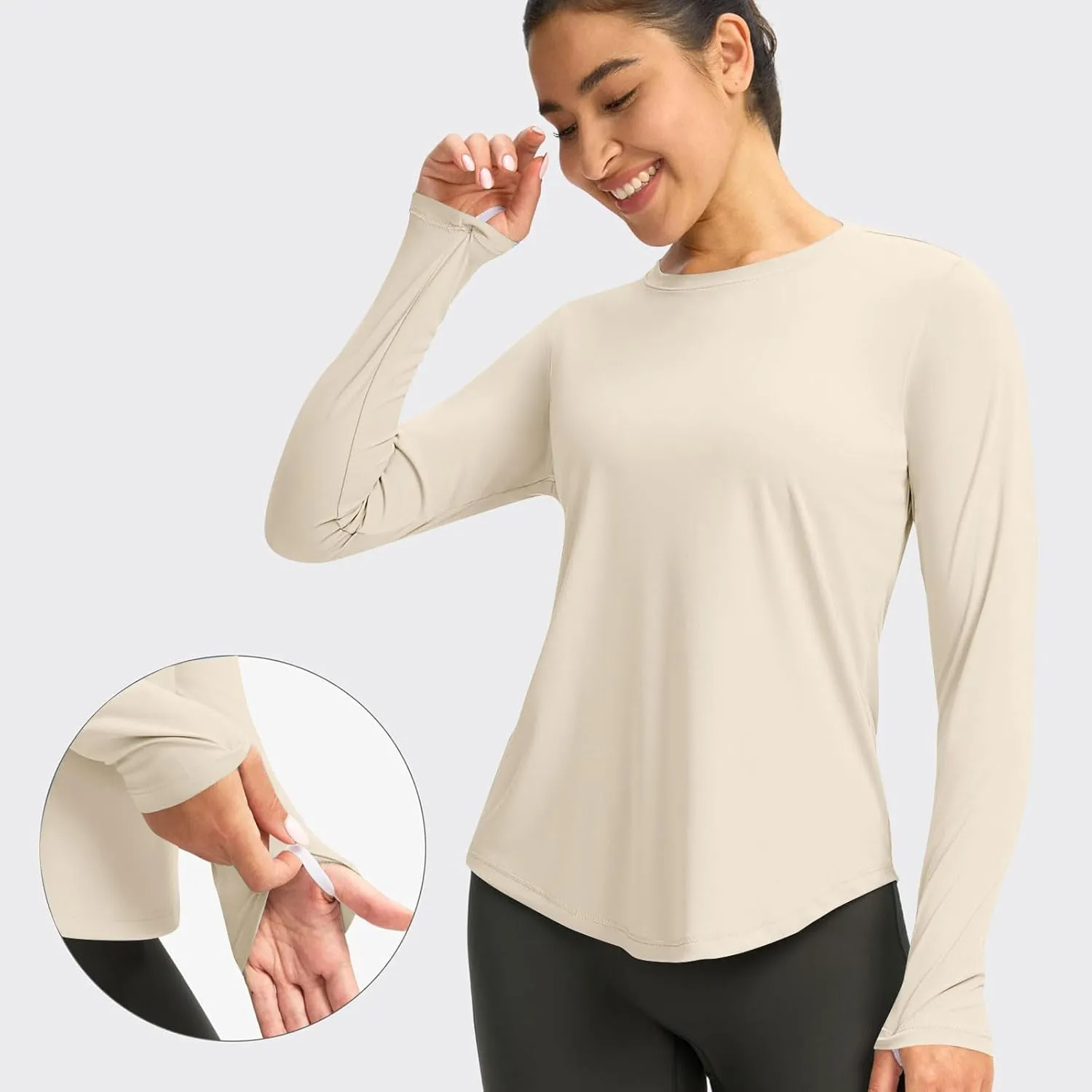 Rash Guard for Women UPF 50  SPF UV Protection Workout Tops with Thumb Hole Long Sleeve Lightweight Hiking Swim Shirts