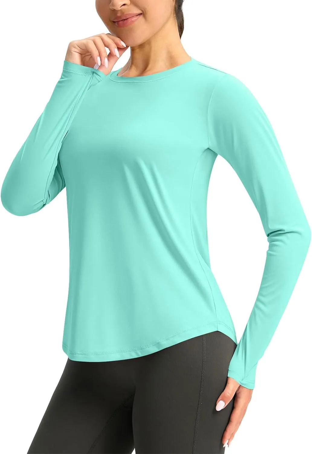 Rash Guard for Women UPF 50  SPF UV Protection Workout Tops with Thumb Hole Long Sleeve Lightweight Hiking Swim Shirts