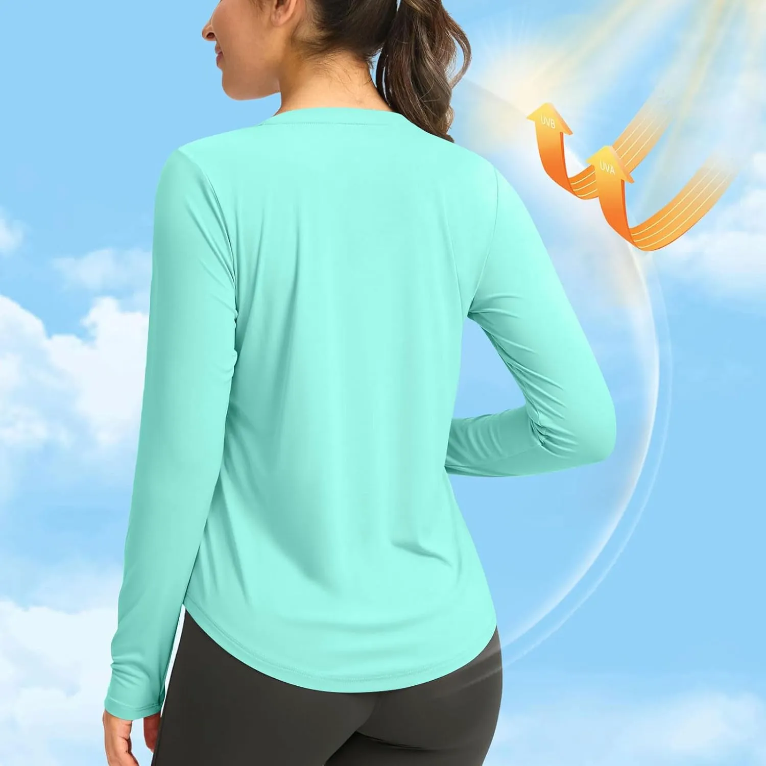 Rash Guard for Women UPF 50  SPF UV Protection Workout Tops with Thumb Hole Long Sleeve Lightweight Hiking Swim Shirts