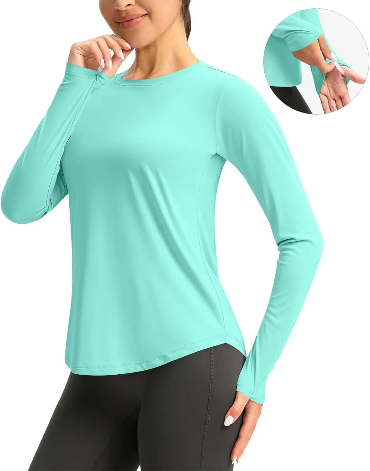Rash Guard for Women UPF 50  SPF UV Protection Workout Tops with Thumb Hole Long Sleeve Lightweight Hiking Swim Shirts