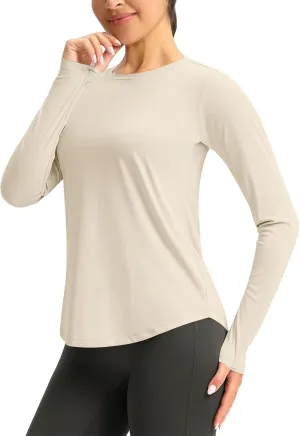 Rash Guard for Women UPF 50  SPF UV Protection Workout Tops with Thumb Hole Long Sleeve Lightweight Hiking Swim Shirts