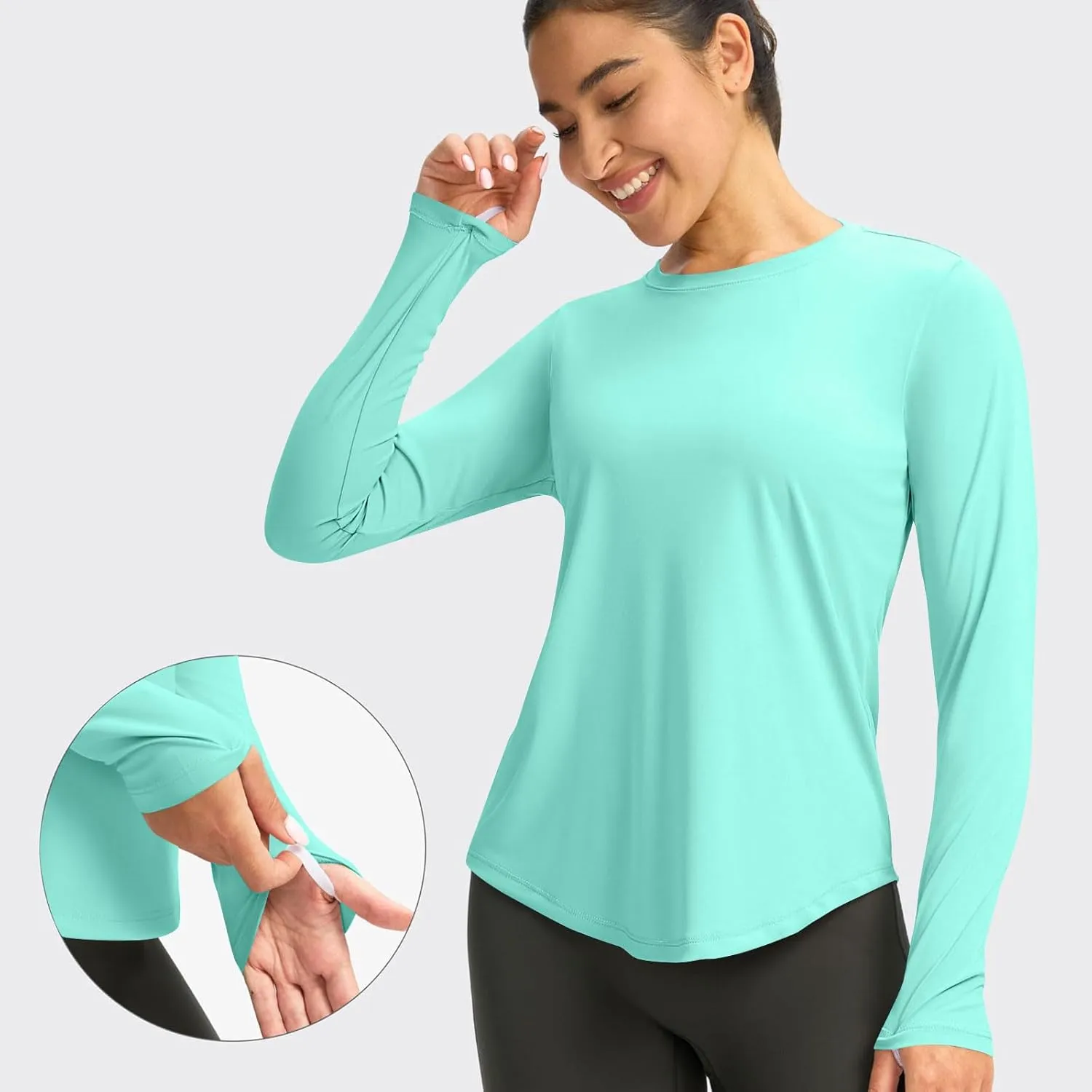 Rash Guard for Women UPF 50  SPF UV Protection Workout Tops with Thumb Hole Long Sleeve Lightweight Hiking Swim Shirts