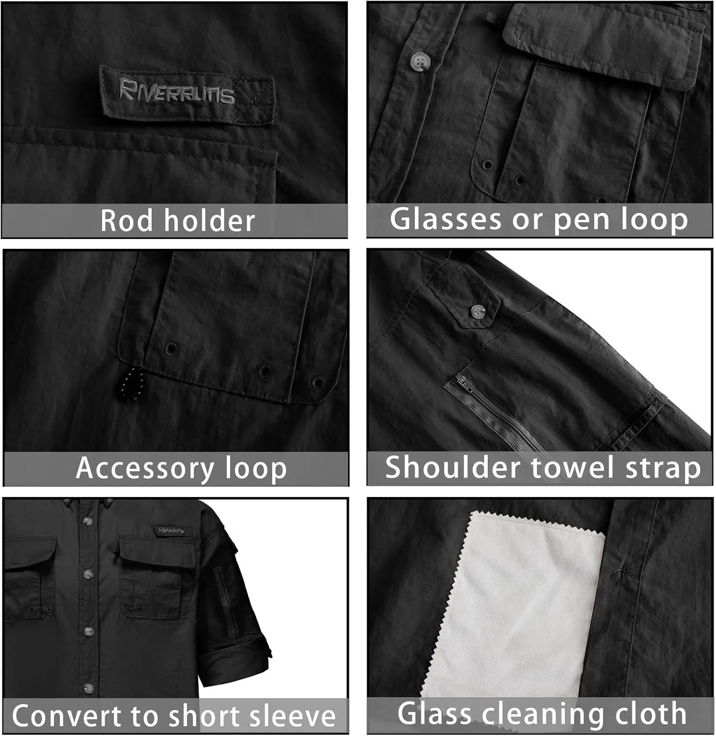 Riverruns UPF 50  Men's Fishing Shirts Long Sleeve UV Protection Shirts Water-Repellent for Hiking, Fishing, Camping