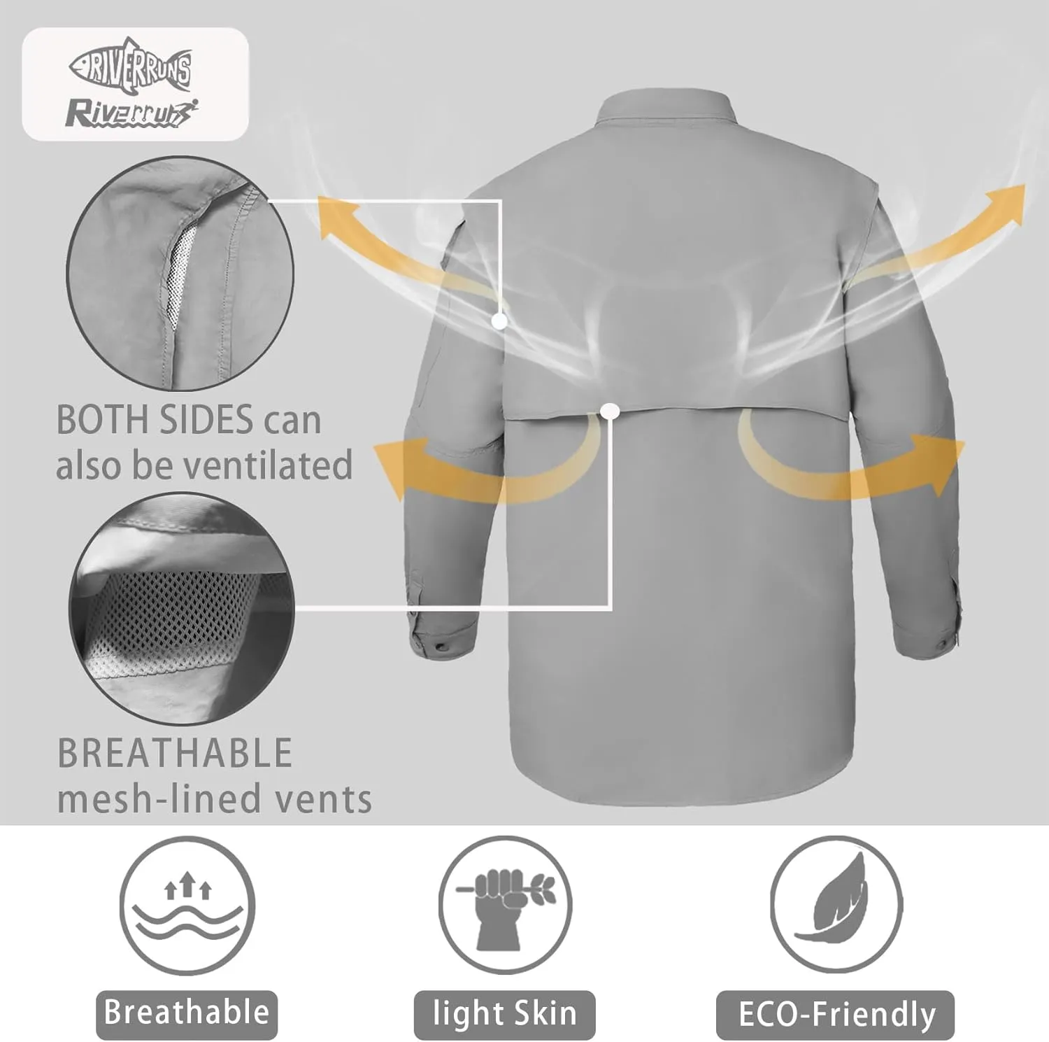 Riverruns UPF 50  Men's Fishing Shirts Long Sleeve UV Protection Shirts Water-Repellent for Hiking, Fishing, Camping
