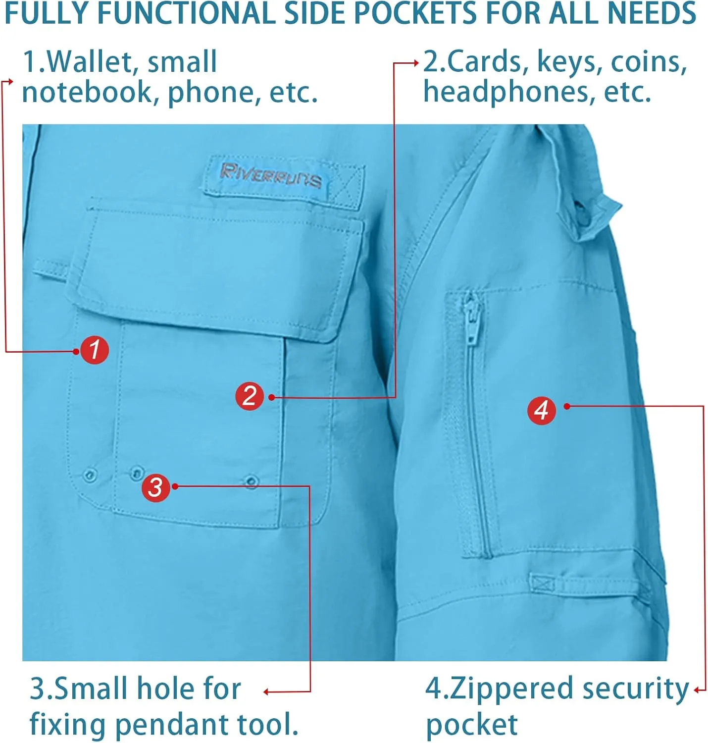 Riverruns UPF 50  Men's Fishing Shirts Long Sleeve UV Protection Shirts Water-Repellent for Hiking, Fishing, Camping