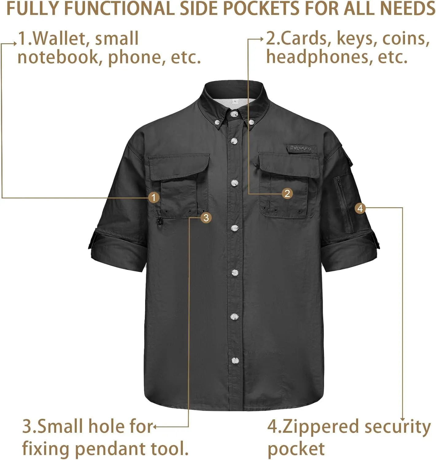 Riverruns UPF 50  Men's Fishing Shirts Long Sleeve UV Protection Shirts Water-Repellent for Hiking, Fishing, Camping