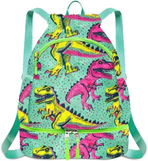 RLGPBON Drawstring Backpack for Kids,Youth Gym Dance Beach Swim Travel Bag for Girls and Boys with Two Water Bottle Holders