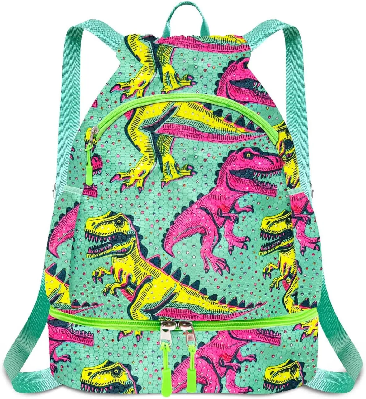 RLGPBON Drawstring Backpack for Kids,Youth Gym Dance Beach Swim Travel Bag for Girls and Boys with Two Water Bottle Holders