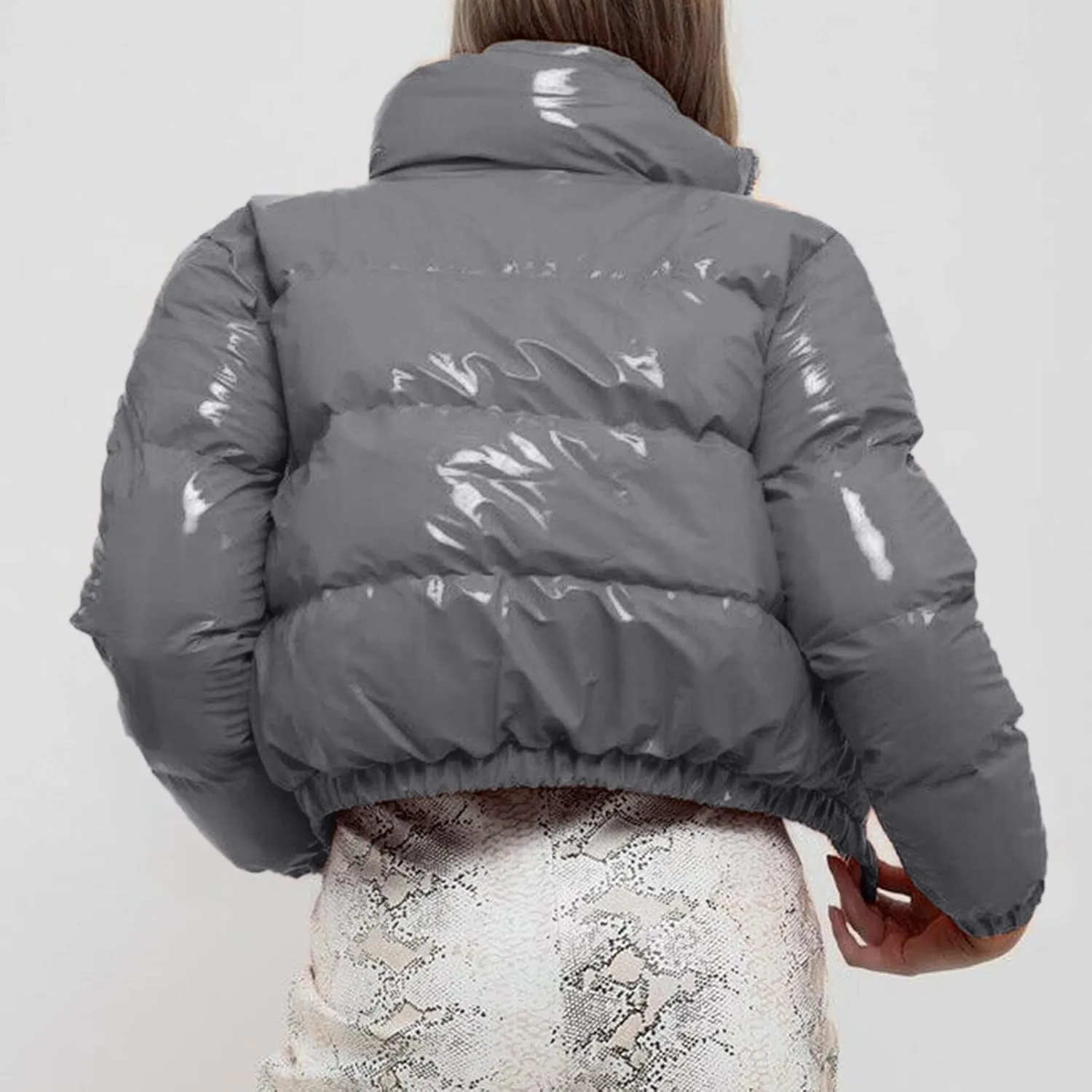 SHAOBGE Jacket for Women Plus Size Women Autumn and Winter Cotton Coat Shiny Metal Short Cotton Coat Anorak Lined Jacket