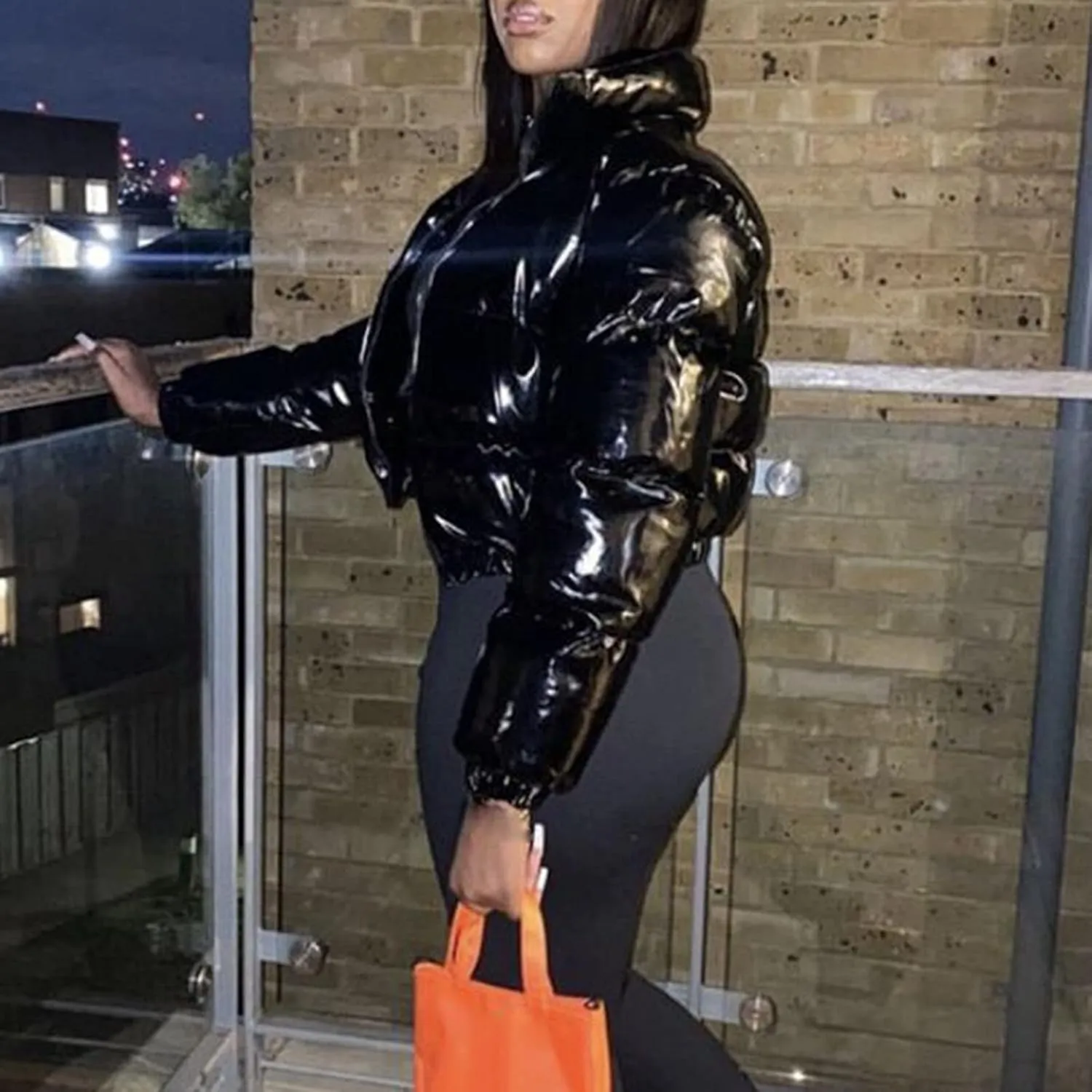 SHAOBGE Jacket for Women Plus Size Women Autumn and Winter Cotton Coat Shiny Metal Short Cotton Coat Anorak Lined Jacket