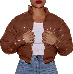 SHAOBGE Jacket for Women Plus Size Women Autumn and Winter Cotton Coat Shiny Metal Short Cotton Coat Anorak Lined Jacket