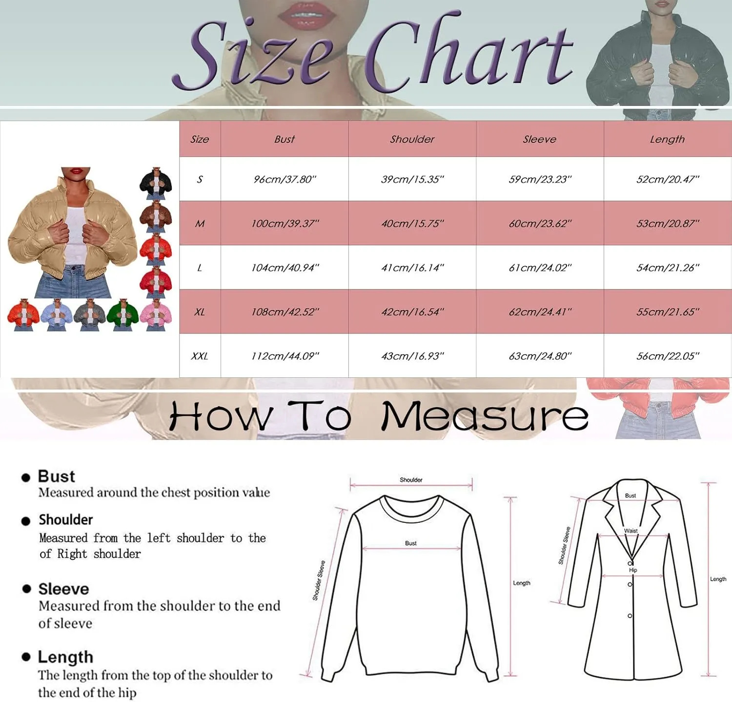 SHAOBGE Jacket for Women Plus Size Women Autumn and Winter Cotton Coat Shiny Metal Short Cotton Coat Anorak Lined Jacket