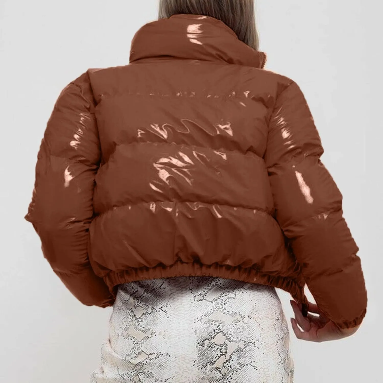SHAOBGE Jacket for Women Plus Size Women Autumn and Winter Cotton Coat Shiny Metal Short Cotton Coat Anorak Lined Jacket