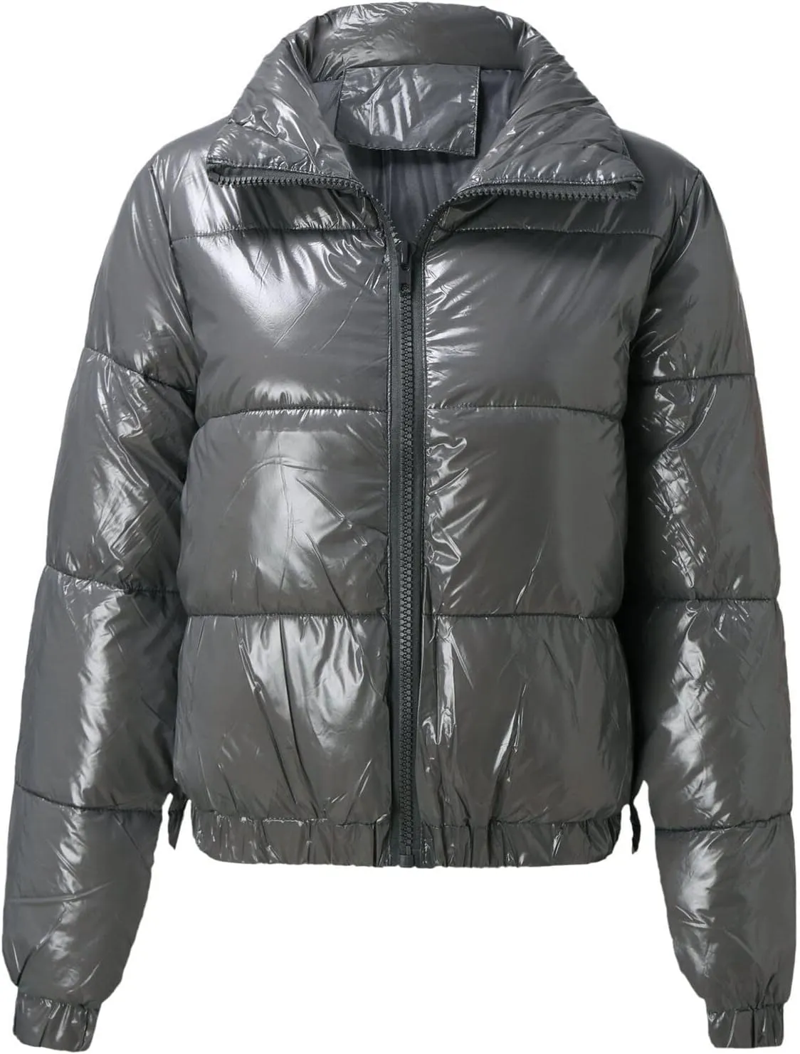 SHAOBGE Jacket for Women Plus Size Women Autumn and Winter Cotton Coat Shiny Metal Short Cotton Coat Anorak Lined Jacket