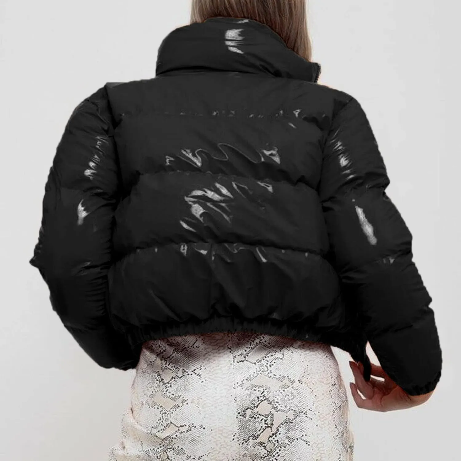 SHAOBGE Jacket for Women Plus Size Women Autumn and Winter Cotton Coat Shiny Metal Short Cotton Coat Anorak Lined Jacket