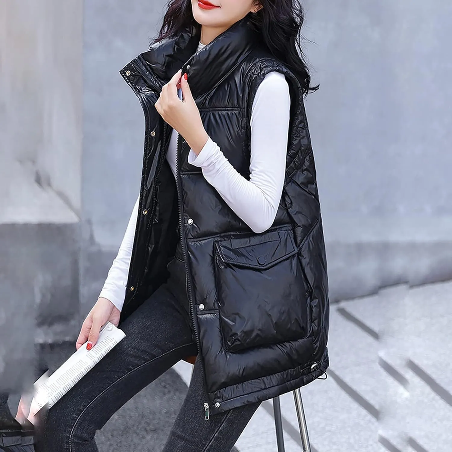 SHAOBGE Long Winter Coat Down Women Leisure Cotton Padded Jacket Tank Top Take Cotton Vest Coat of Bread Thin Down