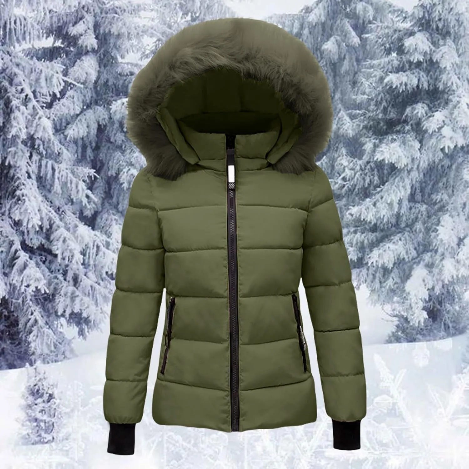 SHAOBGE Packable Puffer Jacket Women Women's Hooded Warm Winter Coat Quilted Thicken Puffer Jacket Winter