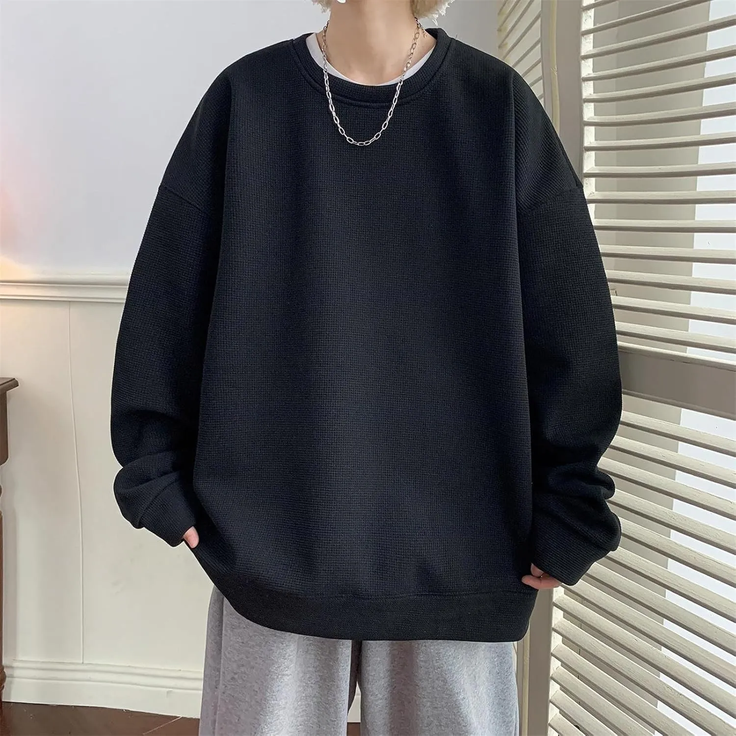 Solid Hoodie Pullover Sweater Men'S Fashion Spring And Autumn Casual Short Sleeved Round Neck Solid Color Thin
