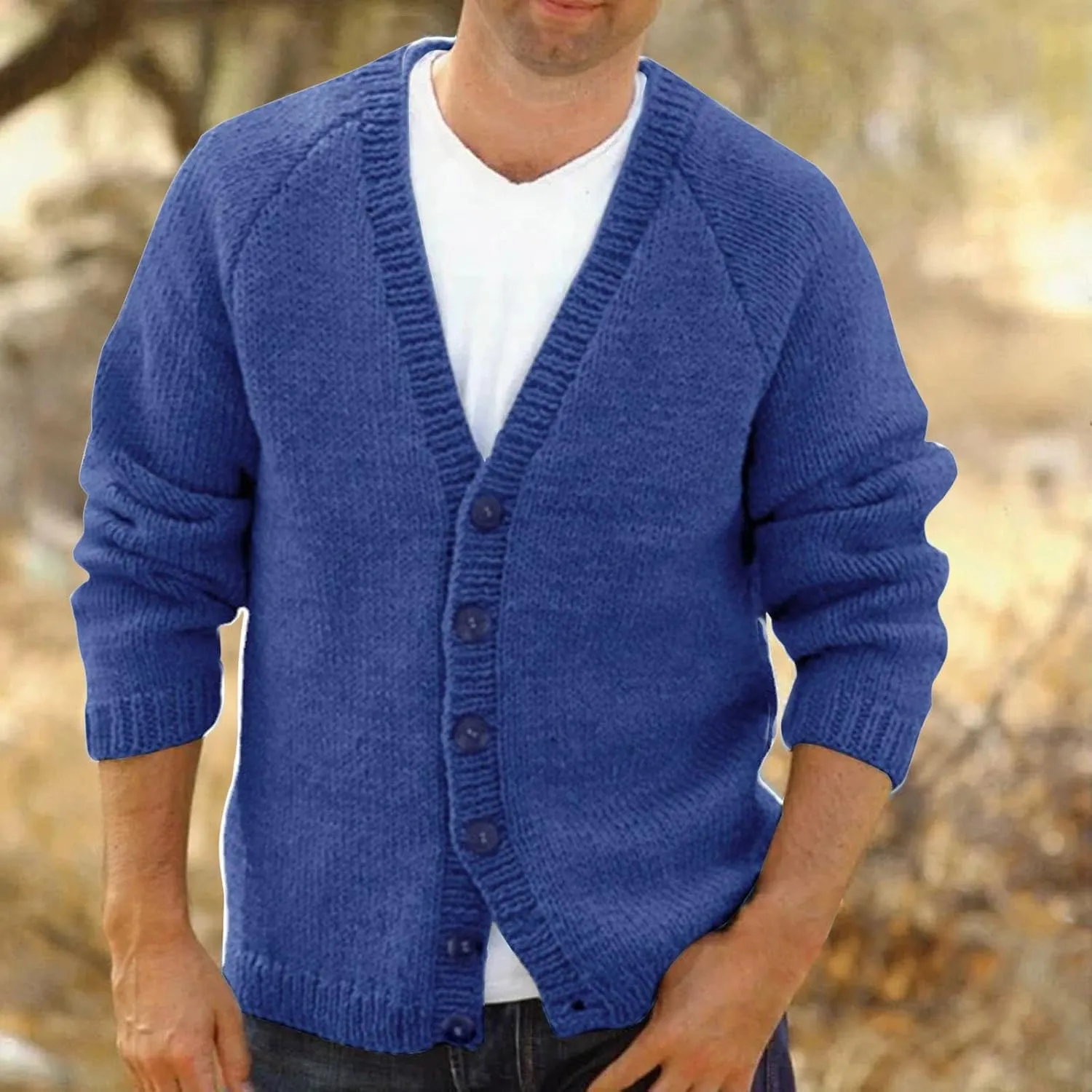 SUWBMHWE Men's Knitted Cardigan Autumn And Winter Long Sleeved V Neck Wool Yarn Knit Sweater Jacket Trend Mens plus Size