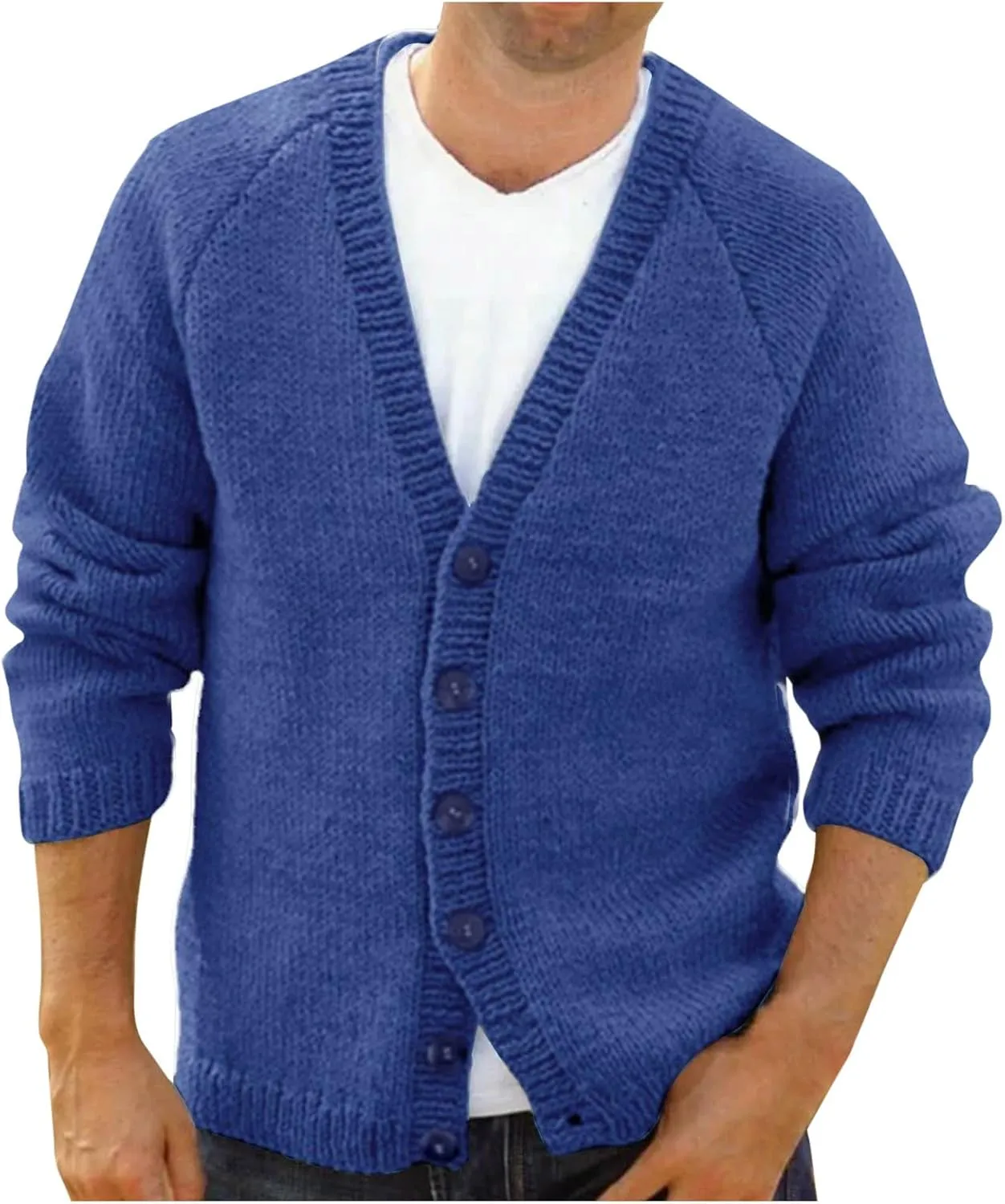 SUWBMHWE Men's Knitted Cardigan Autumn And Winter Long Sleeved V Neck Wool Yarn Knit Sweater Jacket Trend Mens plus Size