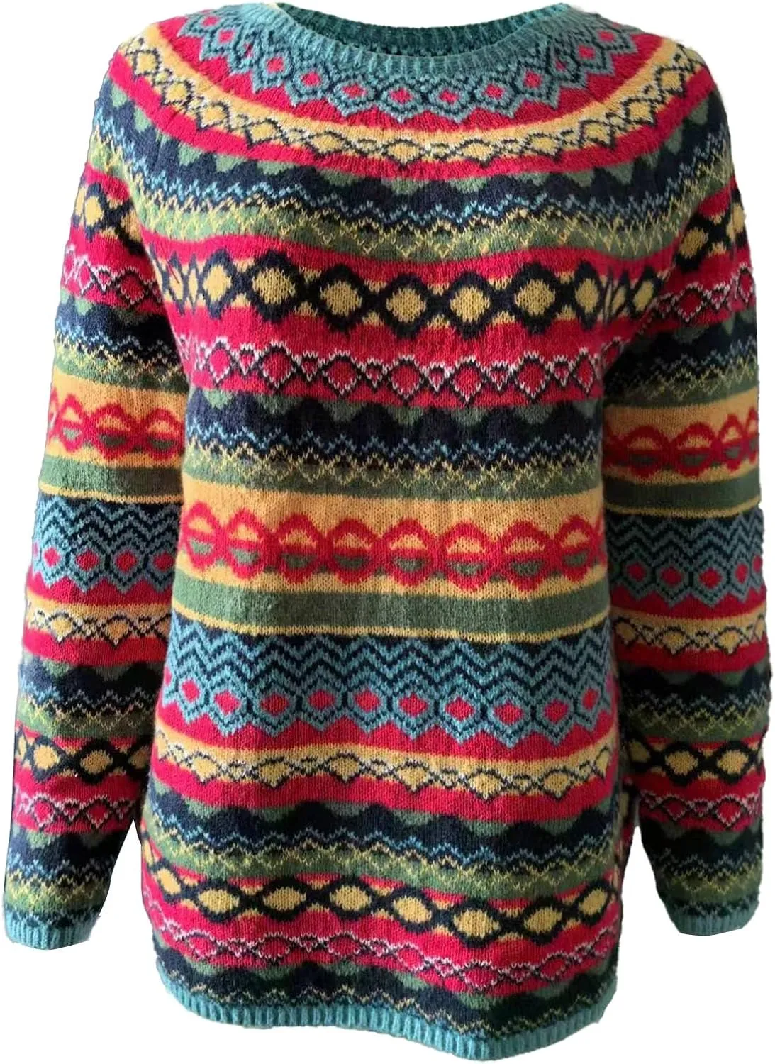 Sweater for Women Knitted Long Sleeve Sweater Tops Fair Isle Print Ugly Christmas Pullover Retro Crewneck Sweaters