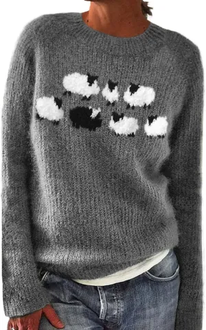Sweater for Women Knitted Long Sleeve Sweater Tops Fair Isle Print Ugly Christmas Pullover Retro Crewneck Sweaters