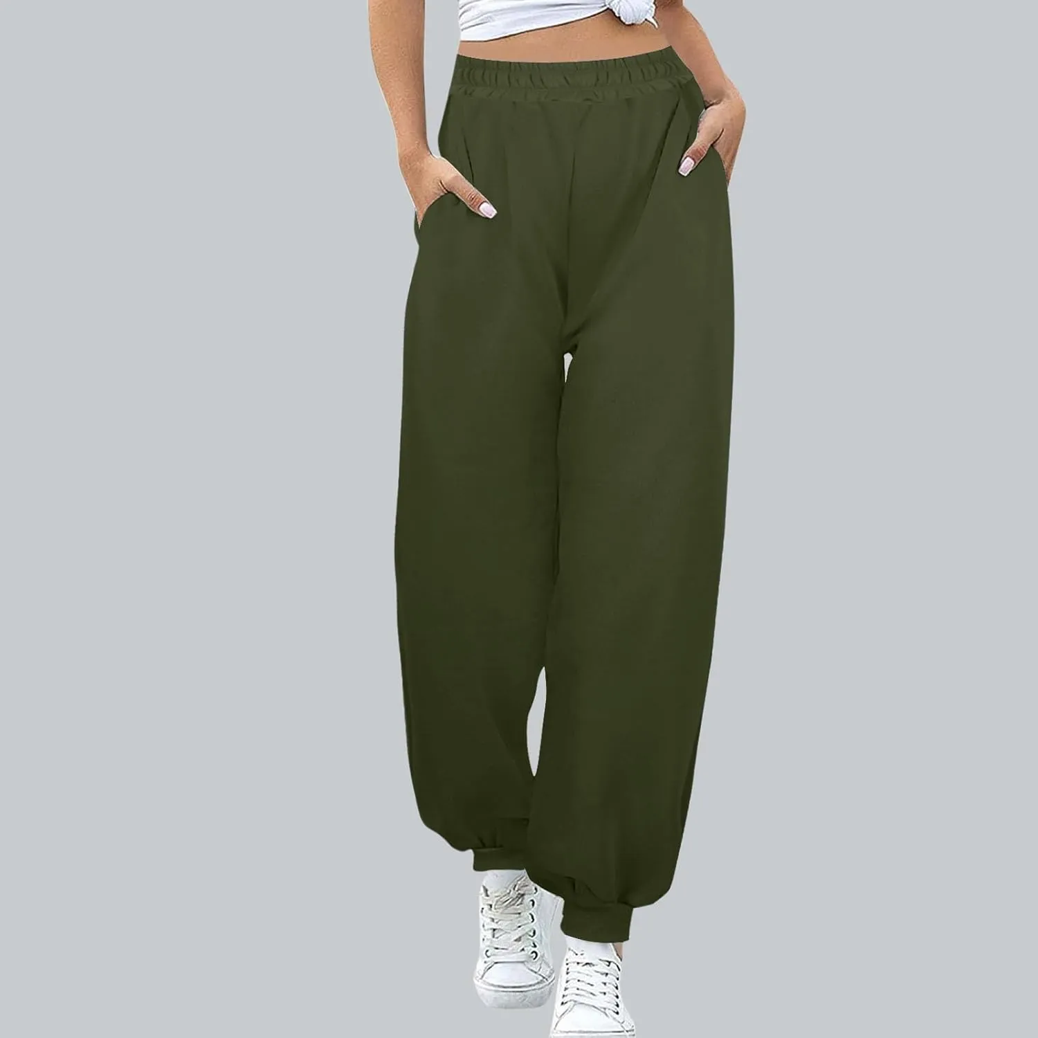 TANGNADE Womens Baggy Sweatpants Trendy Casual Joggers with Pockets Elastic Ankle Pants Lounge Winter Clothes Outfits