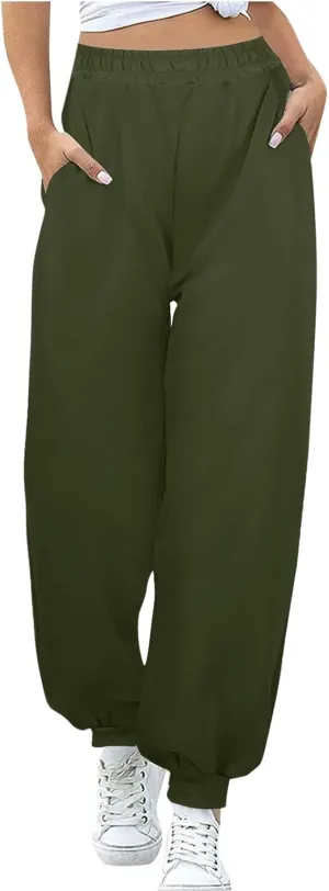 TANGNADE Womens Baggy Sweatpants Trendy Casual Joggers with Pockets Elastic Ankle Pants Lounge Winter Clothes Outfits