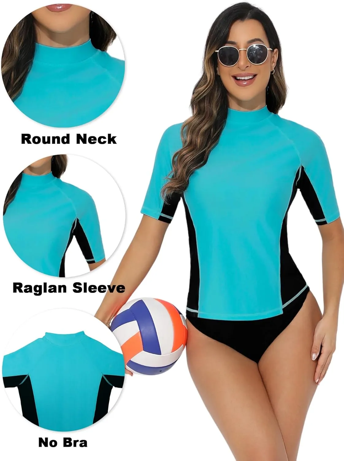 Tournesol Women Swim Shirt Short Sleeve Rash Guard SPF & UV Protection Rashguard Tops Round Neck Bathing Suit Top