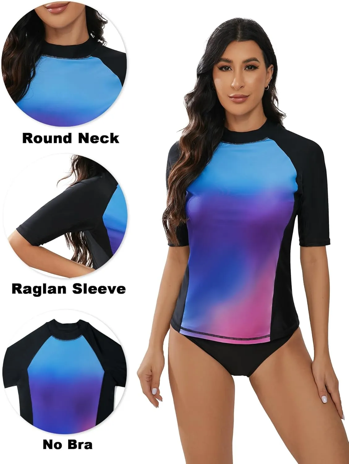Tournesol Women Swim Shirt Short Sleeve Rash Guard SPF & UV Protection Rashguard Tops Round Neck Bathing Suit Top