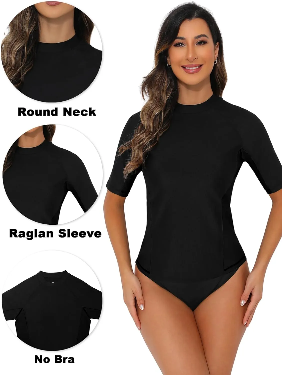 Tournesol Women Swim Shirt Short Sleeve Rash Guard SPF & UV Protection Rashguard Tops Round Neck Bathing Suit Top
